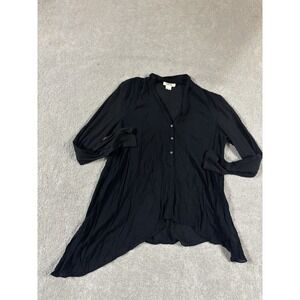 helmut lang womens black blouse long sleeve‎ button sheer knit sleeves